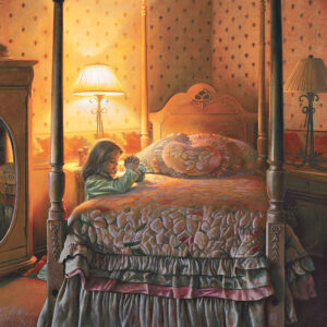 painting girl praying by bed