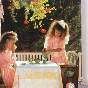 painting two girls porch tea party