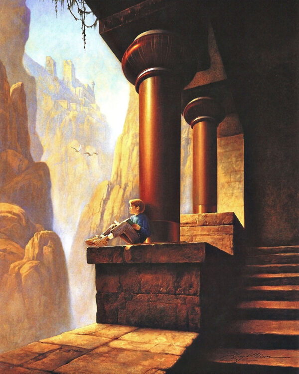 boy reading pillar imagination