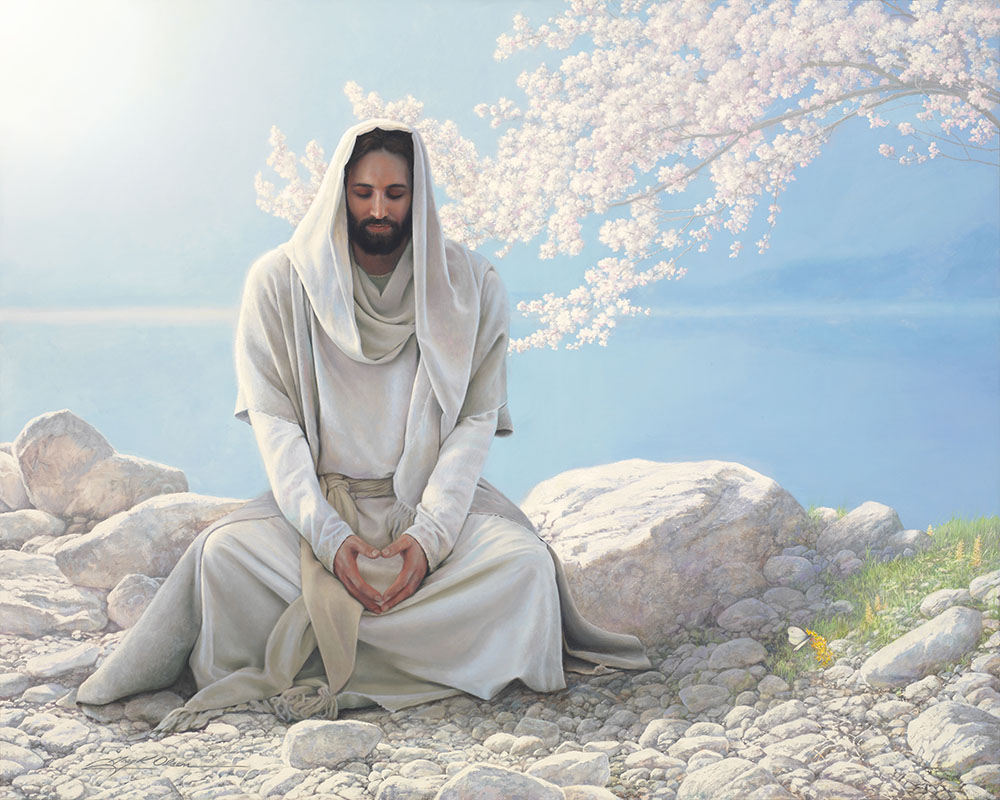 jesus sitting in heart hands meditation