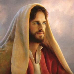 portrait painting of jesus with shawl red robe