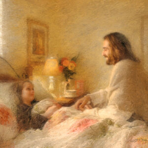 jesus comforting a sick girl in bed