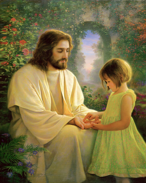 jesus showing scars in hands to girl