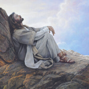 jesus meditating on top of a mountain
