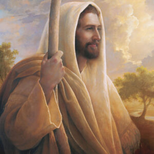 sideview of jesus with staff