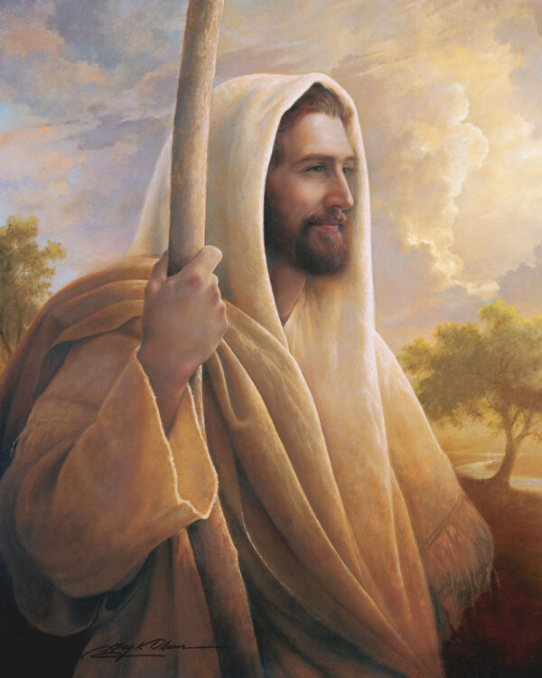 sideview of jesus with staff