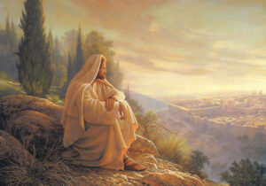 jesus sitting on hill looking over jerusalem