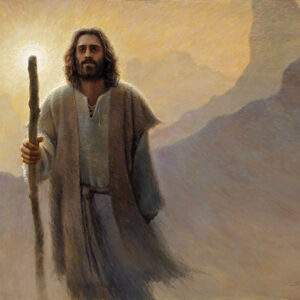 jesus walking with staff emerging after forty days