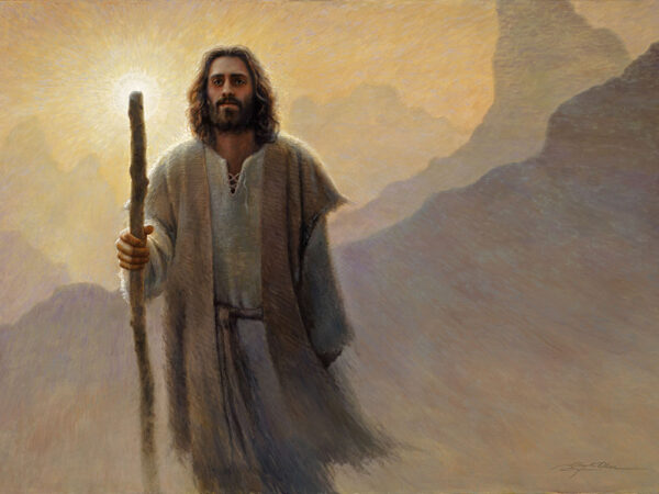 jesus walking with staff emerging after forty days