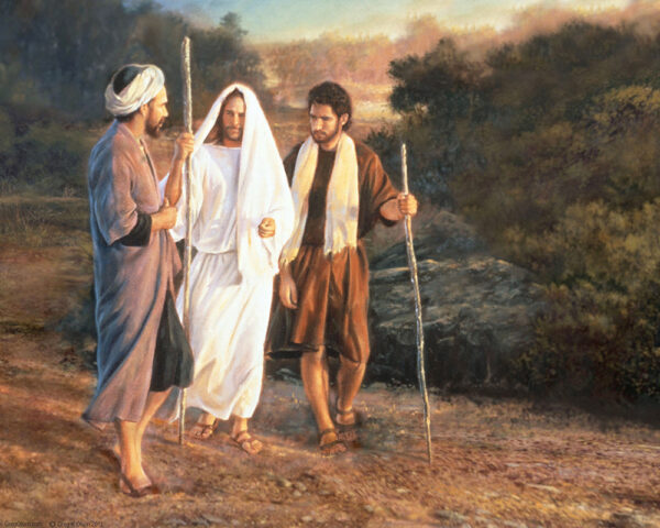 jesus walking with two apostles