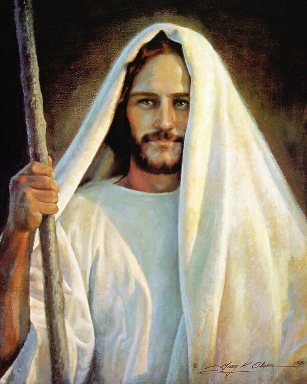 portrait of jesus with shawl and staff