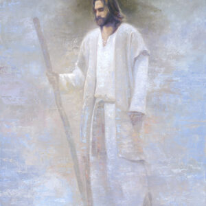 jesus standing with a staff