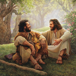 jesus sitting laughing with john the baptist