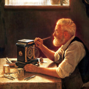 old man painting clock white beard