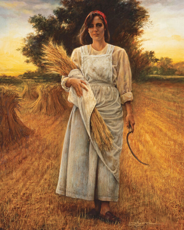 painting woman harvest wheat