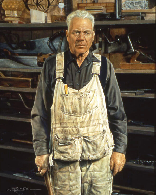 painting old man overalls