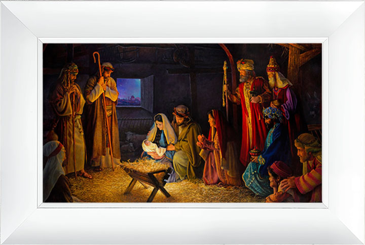 The Nativity - 21×30 Framed Art - White by Greg Olsen