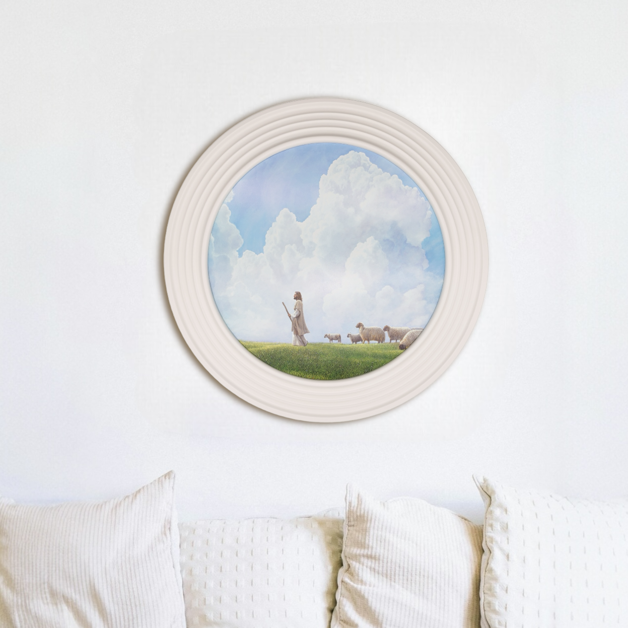 Greener Pastures – 23″ White Round Frame