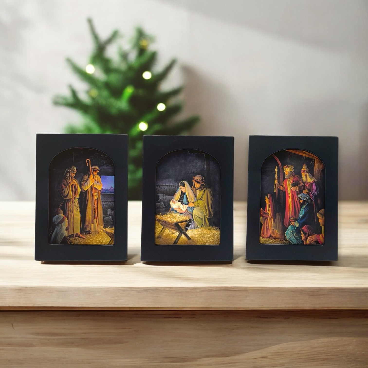 6X4.5 NATIVITY – SET OF 3 FRAMED ARCHED MINIATURES