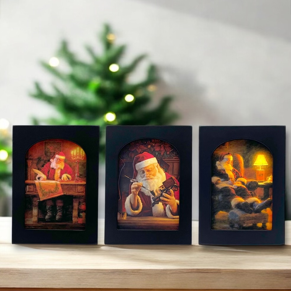 Classic Santa Christmas – SET OF 3 FRAMED ARCHED MINIATURES